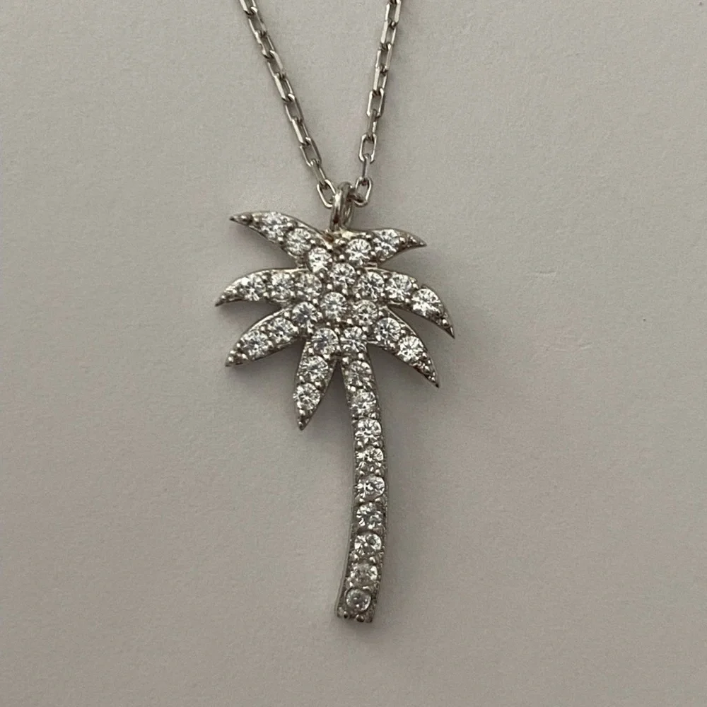 🌴925 Silver palm tree cz necklace